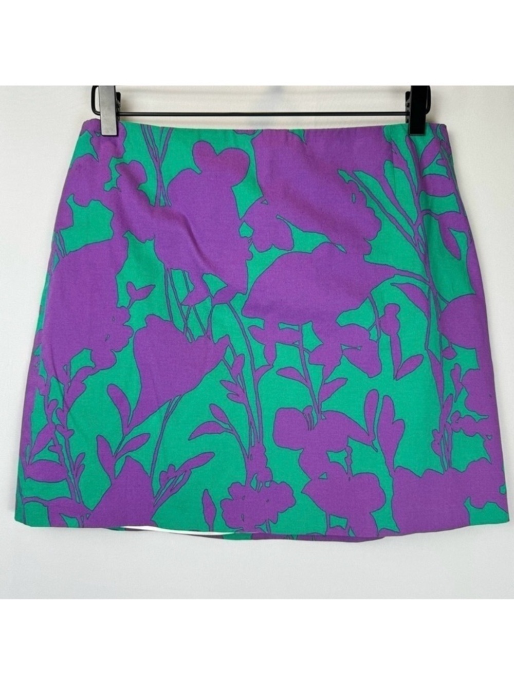 Elie Tahari Miniskirt Green & Purple Floral Print Cotton Blend Size 6 Preppy